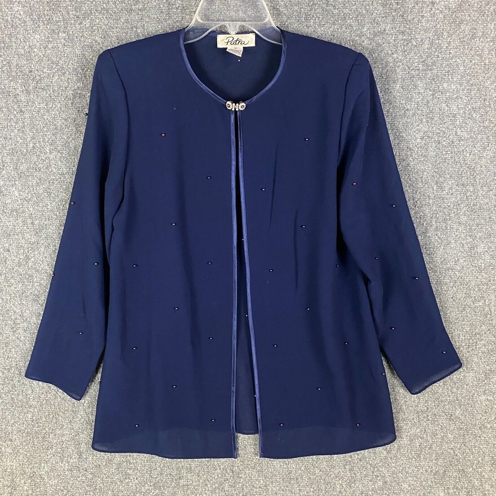 Patra‎ Top Women's Size 10 Cardigan Navy Blue Long Sleeve 100% Polyester